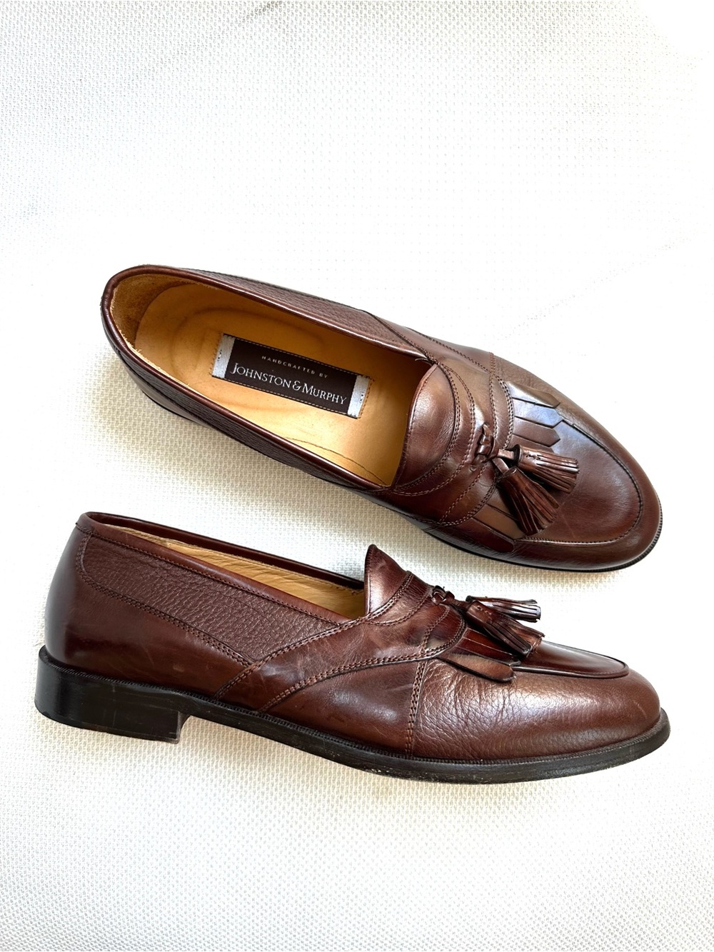 Johnston Murphy Leather Deerskin Cellini Men's 10 M Brown Genuine Tassel Loafers